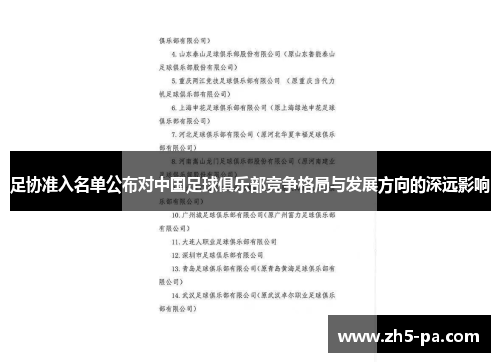足协准入名单公布对中国足球俱乐部竞争格局与发展方向的深远影响